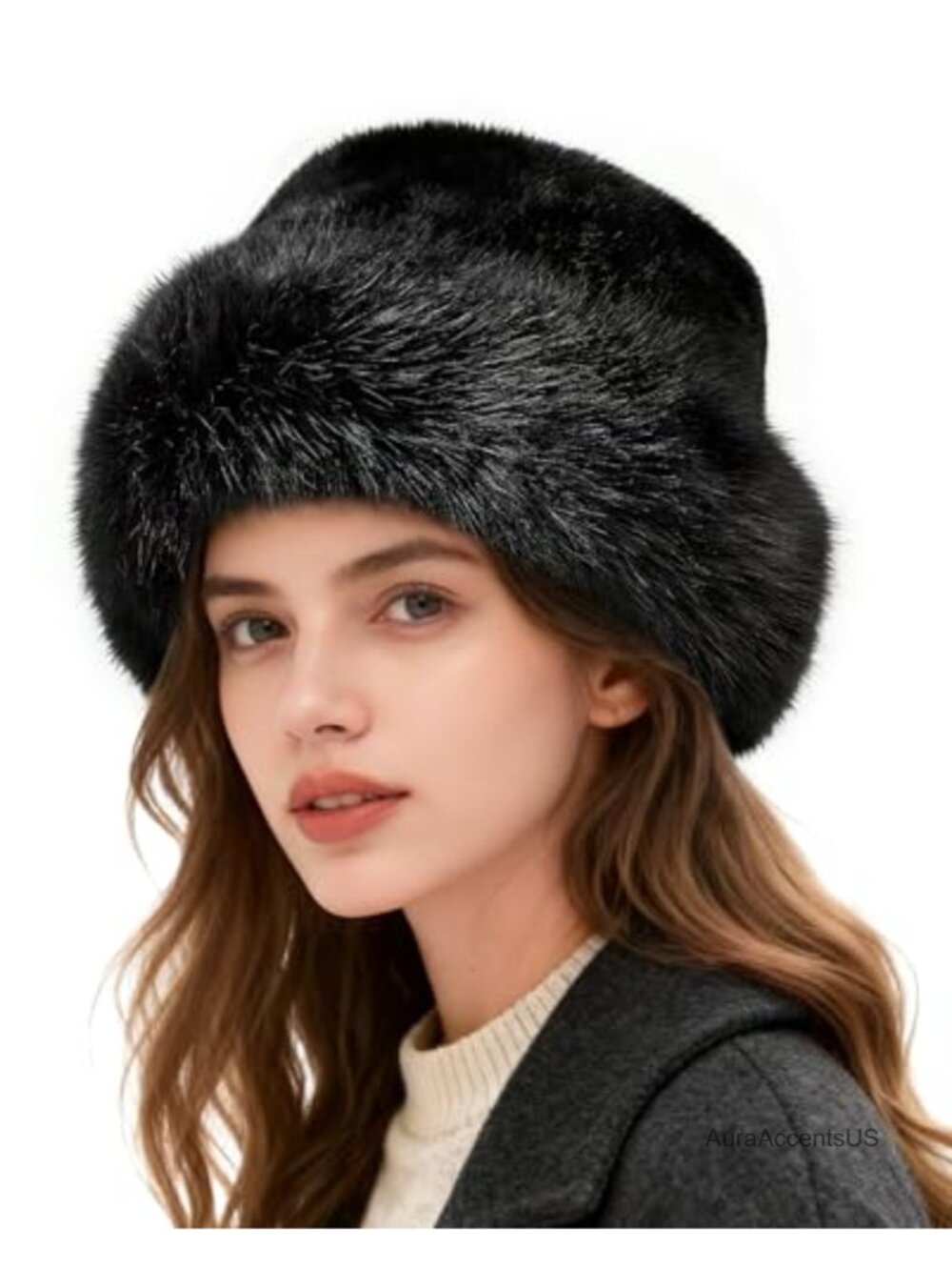 Faux Fur Winter Bucket Hat Fuzzy Fluffy Warm Adjustable Foldable